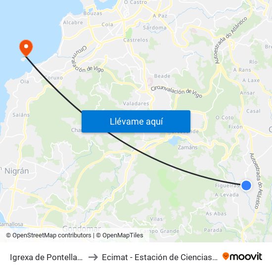 Igrexa de Pontellas (O Porriño) to Ecimat - Estación de Ciencias Mariñas de Toralla map