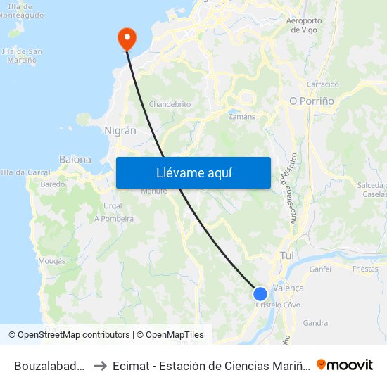 Bouzalabada (Tui) to Ecimat - Estación de Ciencias Mariñas de Toralla map