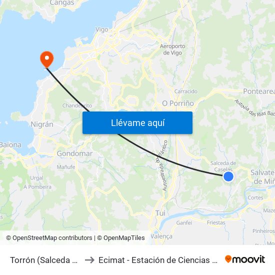 Torrón (Salceda de Caselas) to Ecimat - Estación de Ciencias Mariñas de Toralla map