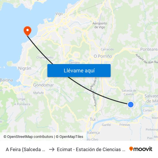 A Feira (Salceda de Caselas) to Ecimat - Estación de Ciencias Mariñas de Toralla map