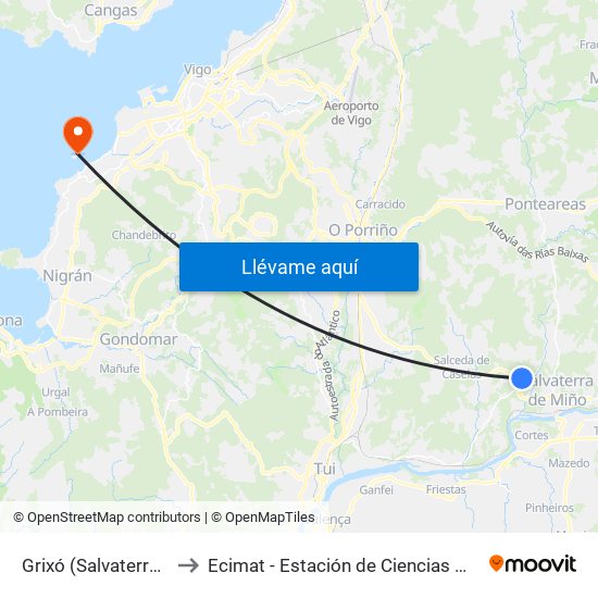 Grixó (Salvaterra do Miño) to Ecimat - Estación de Ciencias Mariñas de Toralla map