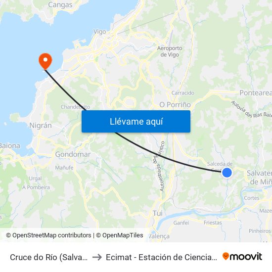 Cruce do Río (Salvaterra do Miño) to Ecimat - Estación de Ciencias Mariñas de Toralla map