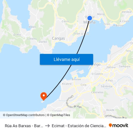 Rúa As Barxas - Bar Faria (Moaña) to Ecimat - Estación de Ciencias Mariñas de Toralla map