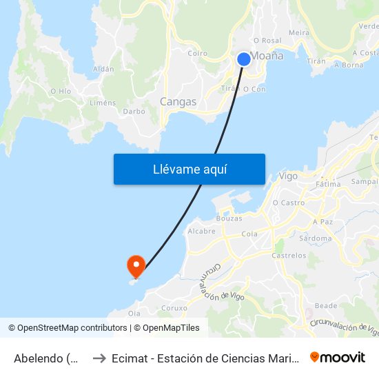 Abelendo (Moaña) to Ecimat - Estación de Ciencias Mariñas de Toralla map
