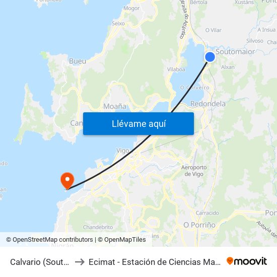 Calvario (Soutomaior) to Ecimat - Estación de Ciencias Mariñas de Toralla map