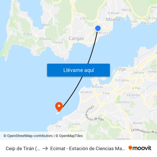Ceip de Tirán (Moaña) to Ecimat - Estación de Ciencias Mariñas de Toralla map