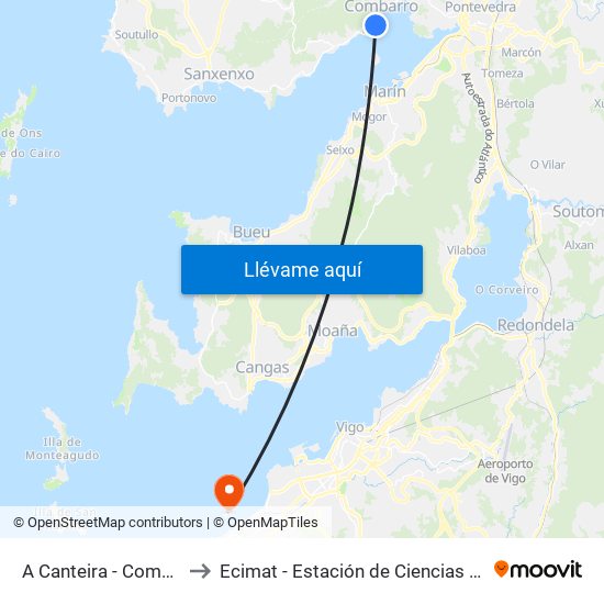 A Canteira - Combarro (Poio) to Ecimat - Estación de Ciencias Mariñas de Toralla map