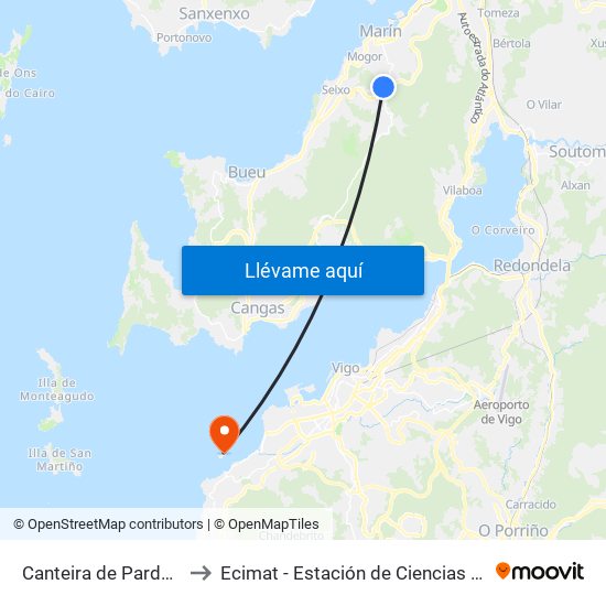 Canteira de Pardavila (Marín) to Ecimat - Estación de Ciencias Mariñas de Toralla map