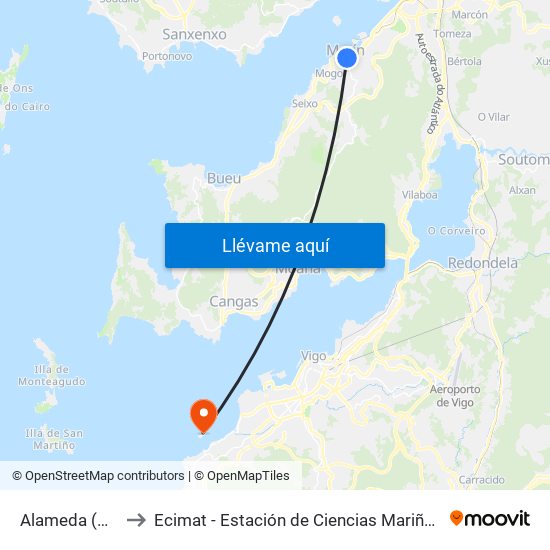 Alameda (Marín) to Ecimat - Estación de Ciencias Mariñas de Toralla map