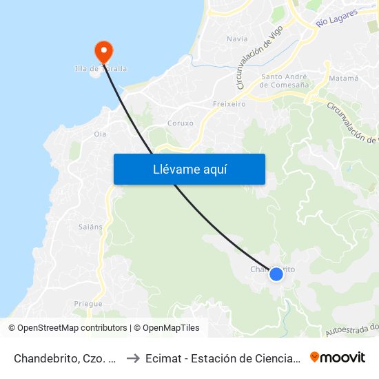 Chandebrito, Czo. Laxes (Nigrán) to Ecimat - Estación de Ciencias Mariñas de Toralla map