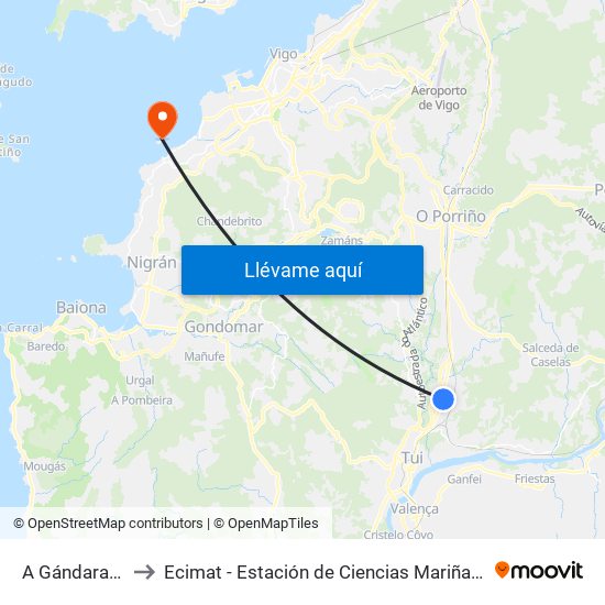 A Gándara (Tui) to Ecimat - Estación de Ciencias Mariñas de Toralla map