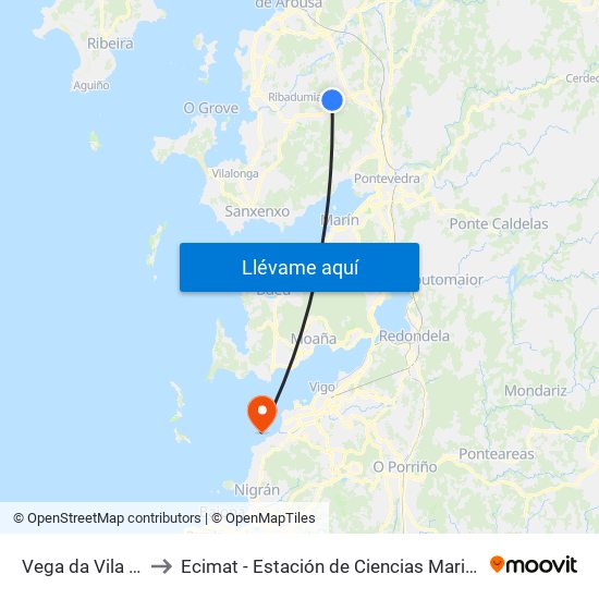 Vega da Vila (Meis) to Ecimat - Estación de Ciencias Mariñas de Toralla map