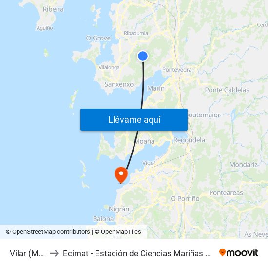 Vilar (Meis) to Ecimat - Estación de Ciencias Mariñas de Toralla map