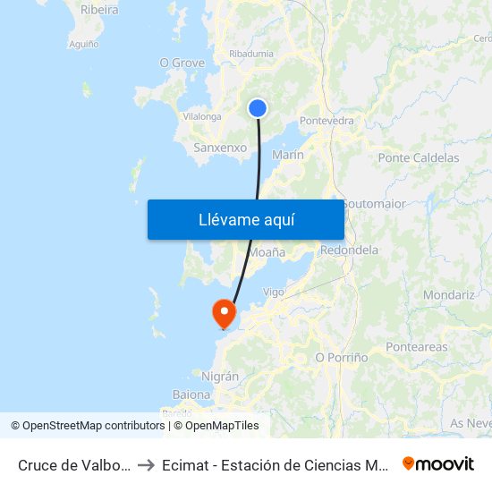 Cruce de Valboa (Meis) to Ecimat - Estación de Ciencias Mariñas de Toralla map