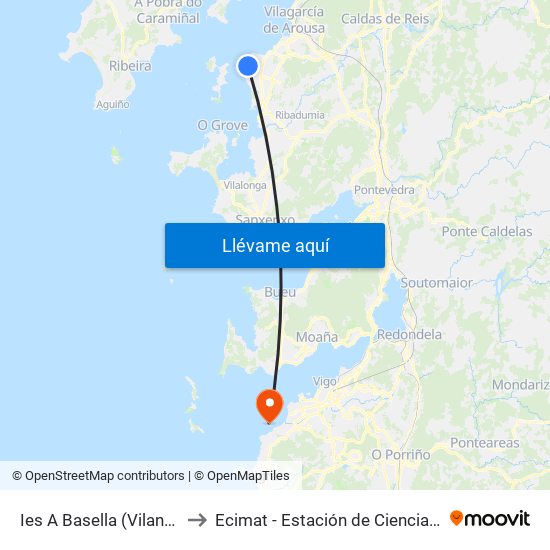 Ies A Basella (Vilanova de Arousa) to Ecimat - Estación de Ciencias Mariñas de Toralla map