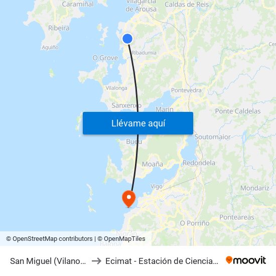 San Miguel (Vilanova de Arousa) to Ecimat - Estación de Ciencias Mariñas de Toralla map