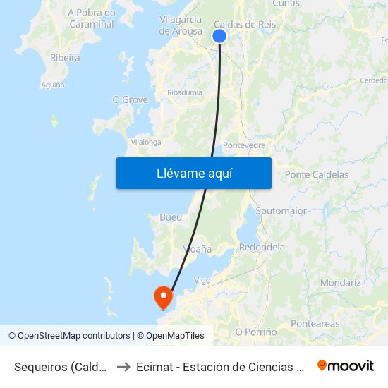 Sequeiros (Caldas de Reis) to Ecimat - Estación de Ciencias Mariñas de Toralla map