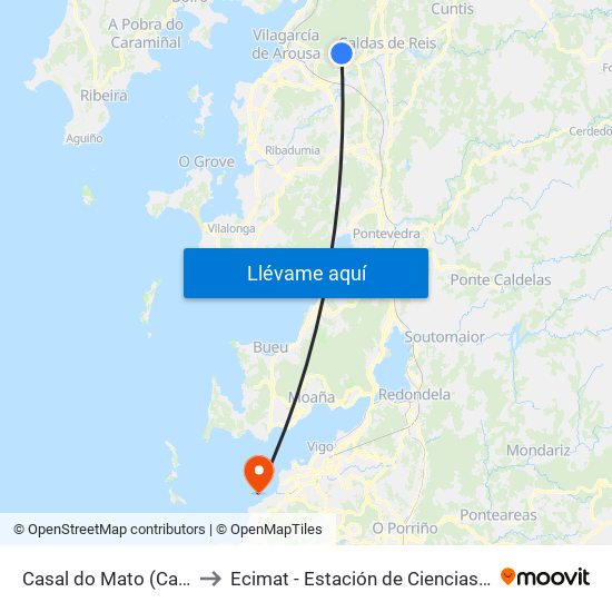 Casal do Mato (Caldas de Reis) to Ecimat - Estación de Ciencias Mariñas de Toralla map