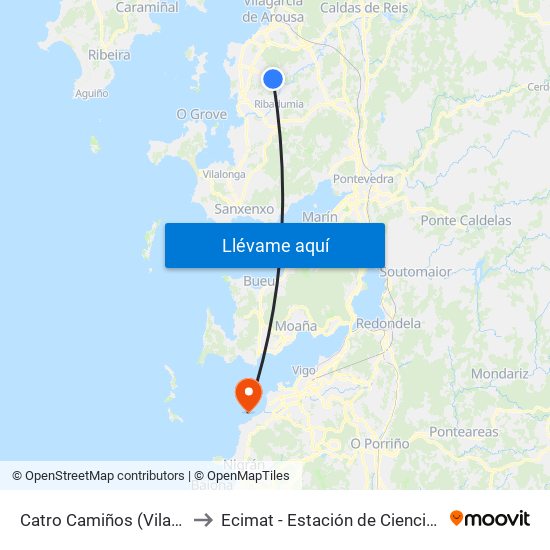 Catro Camiños (Vilanova de Arousa) to Ecimat - Estación de Ciencias Mariñas de Toralla map