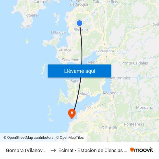 Gombra (Vilanova de Arousa) to Ecimat - Estación de Ciencias Mariñas de Toralla map