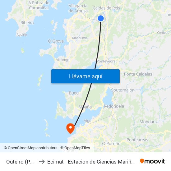Outeiro (Portas) to Ecimat - Estación de Ciencias Mariñas de Toralla map