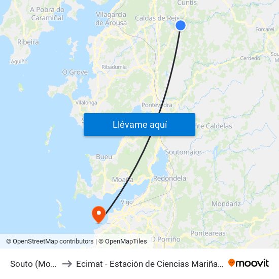 Souto (Moraña) to Ecimat - Estación de Ciencias Mariñas de Toralla map