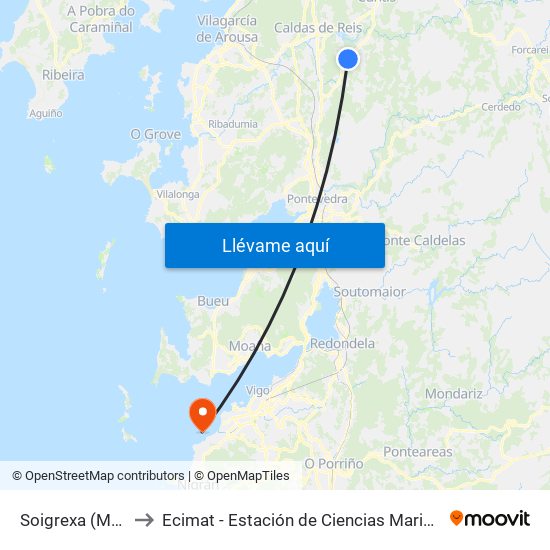 Soigrexa (Moraña) to Ecimat - Estación de Ciencias Mariñas de Toralla map