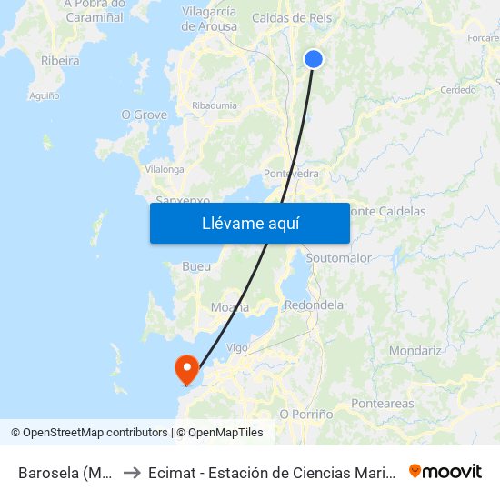 Barosela (Moraña) to Ecimat - Estación de Ciencias Mariñas de Toralla map