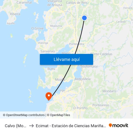 Calvo (Moraña) to Ecimat - Estación de Ciencias Mariñas de Toralla map