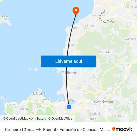 Cruceiro (Gondomar) to Ecimat - Estación de Ciencias Mariñas de Toralla map