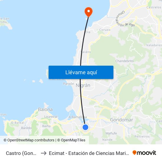 Castro (Gondomar) to Ecimat - Estación de Ciencias Mariñas de Toralla map