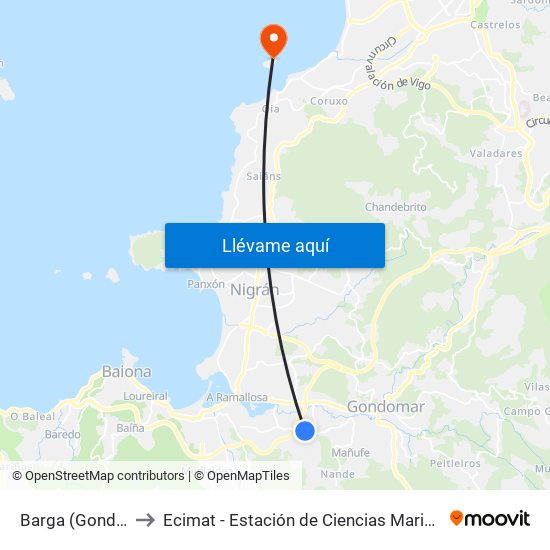 Barga (Gondomar) to Ecimat - Estación de Ciencias Mariñas de Toralla map