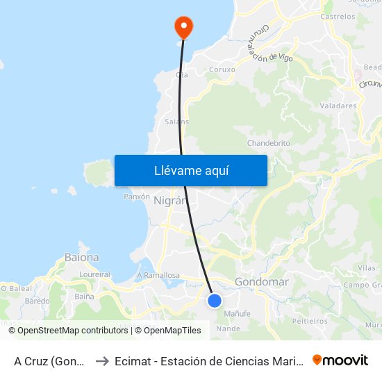 A Cruz (Gondomar) to Ecimat - Estación de Ciencias Mariñas de Toralla map
