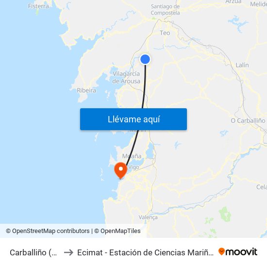 Carballiño (Valga) to Ecimat - Estación de Ciencias Mariñas de Toralla map