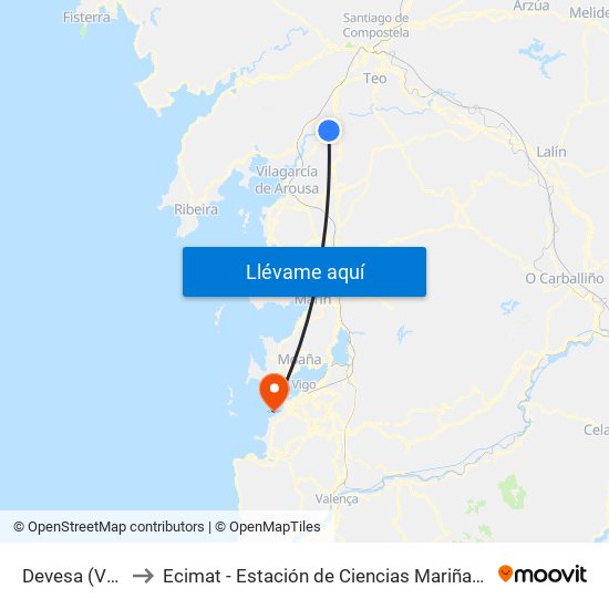 Devesa (Valga) to Ecimat - Estación de Ciencias Mariñas de Toralla map