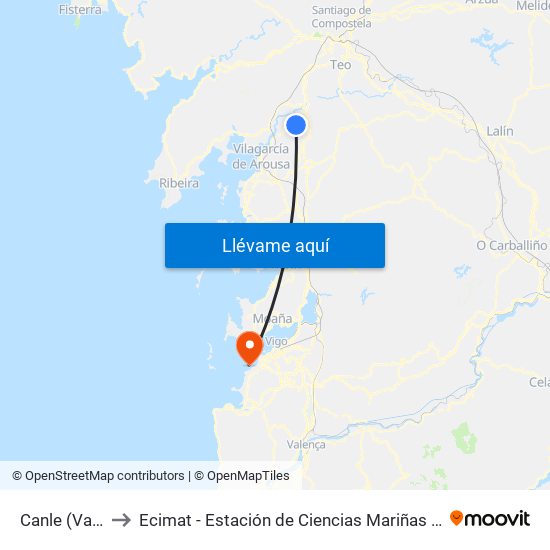 Canle (Valga) to Ecimat - Estación de Ciencias Mariñas de Toralla map