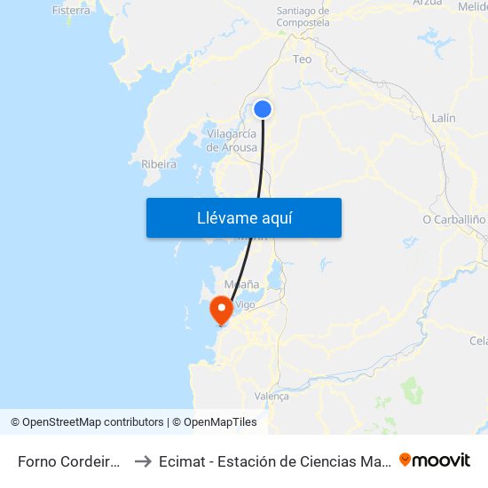 Forno Cordeiro (Valga) to Ecimat - Estación de Ciencias Mariñas de Toralla map