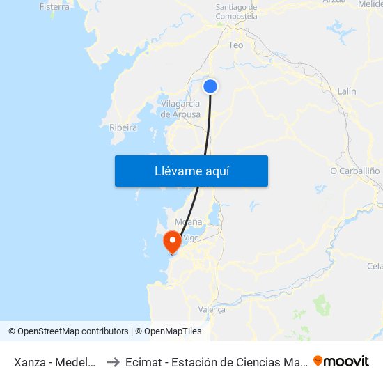 Xanza - Medela (Valga) to Ecimat - Estación de Ciencias Mariñas de Toralla map