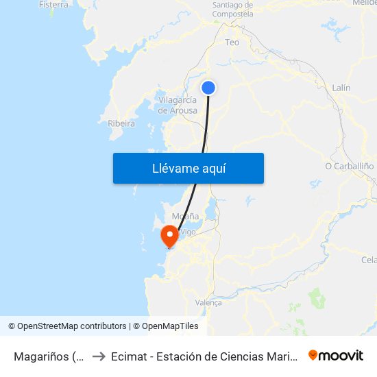 Magariños (Valga) to Ecimat - Estación de Ciencias Mariñas de Toralla map