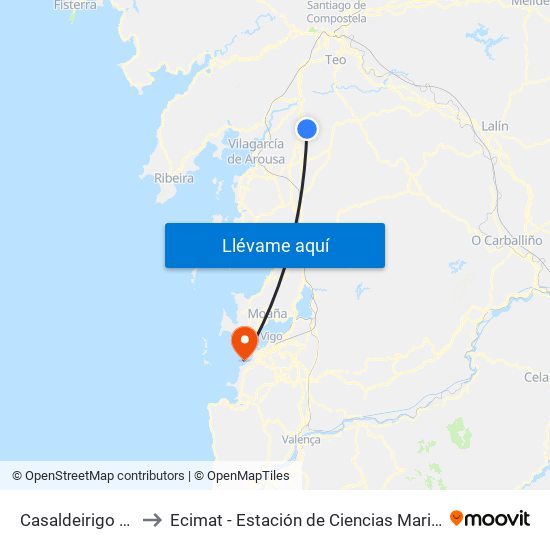 Casaldeirigo (Valga) to Ecimat - Estación de Ciencias Mariñas de Toralla map