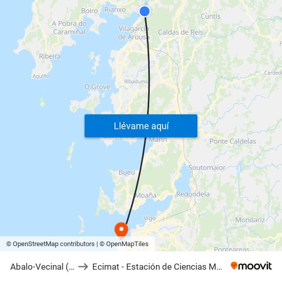 Abalo-Vecinal (Catoira) to Ecimat - Estación de Ciencias Mariñas de Toralla map