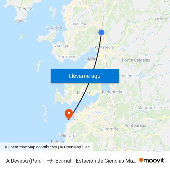 A Devesa (Pontevedra) to Ecimat - Estación de Ciencias Mariñas de Toralla map