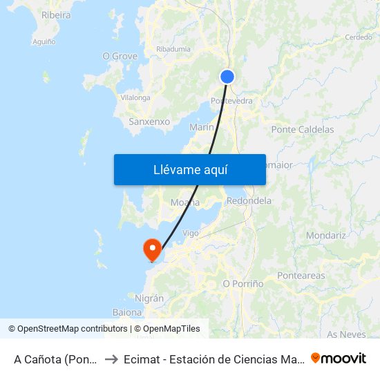 A Cañota (Pontevedra) to Ecimat - Estación de Ciencias Mariñas de Toralla map