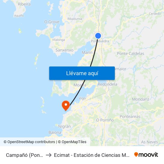 Campañó (Pontevedra) to Ecimat - Estación de Ciencias Mariñas de Toralla map