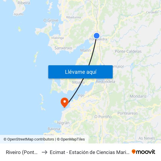 Riveiro (Pontevedra) to Ecimat - Estación de Ciencias Mariñas de Toralla map