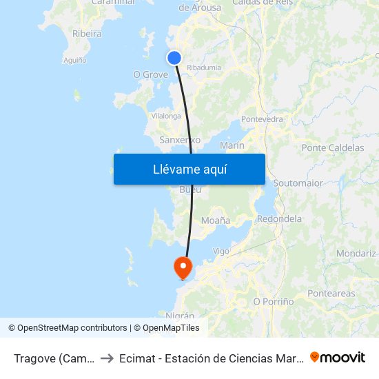 Tragove (Cambados) to Ecimat - Estación de Ciencias Mariñas de Toralla map