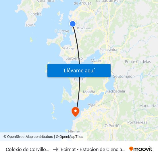 Colexio de Corvillón (Cambados) to Ecimat - Estación de Ciencias Mariñas de Toralla map