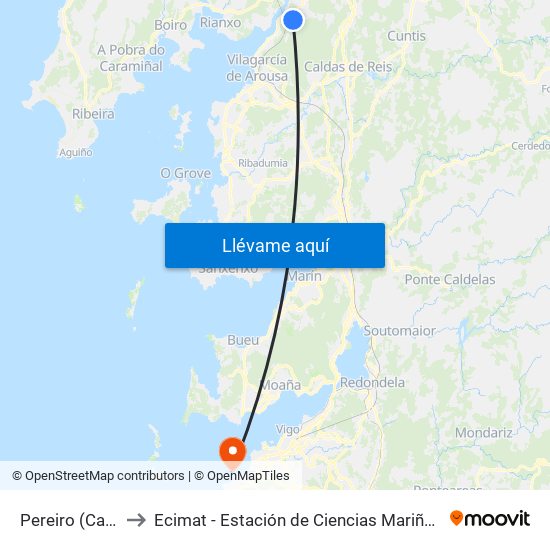 Pereiro (Catoira) to Ecimat - Estación de Ciencias Mariñas de Toralla map