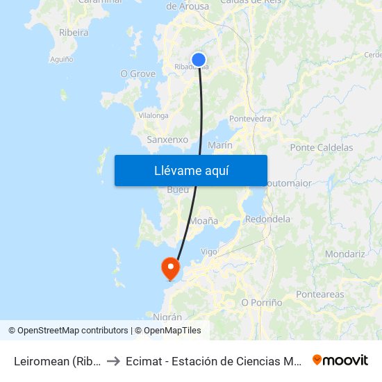 Leiromean (Ribadumia) to Ecimat - Estación de Ciencias Mariñas de Toralla map