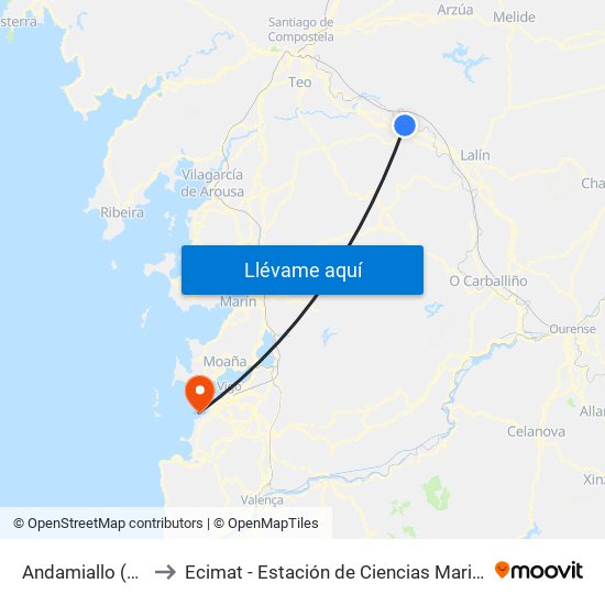 Andamiallo (Silleda) to Ecimat - Estación de Ciencias Mariñas de Toralla map